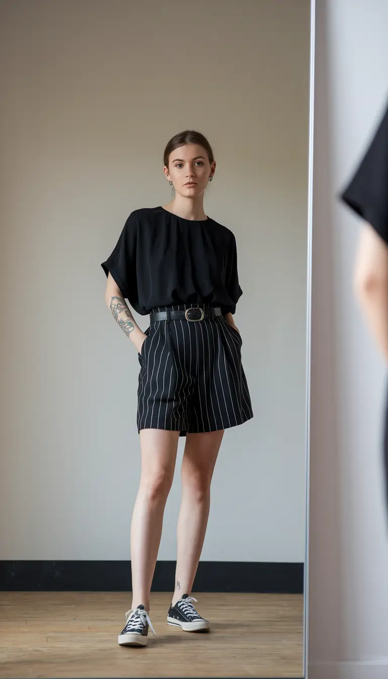 basic outfit ideas summer Pinstripe Sass Meets Street Cool