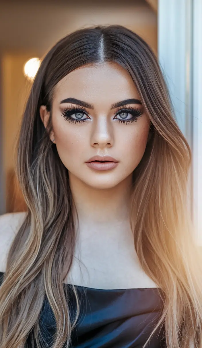 summer brunette hair colors ideas 2025 soft elegant shades Center-Parted Elegance with Soft, Face-Framing Layers