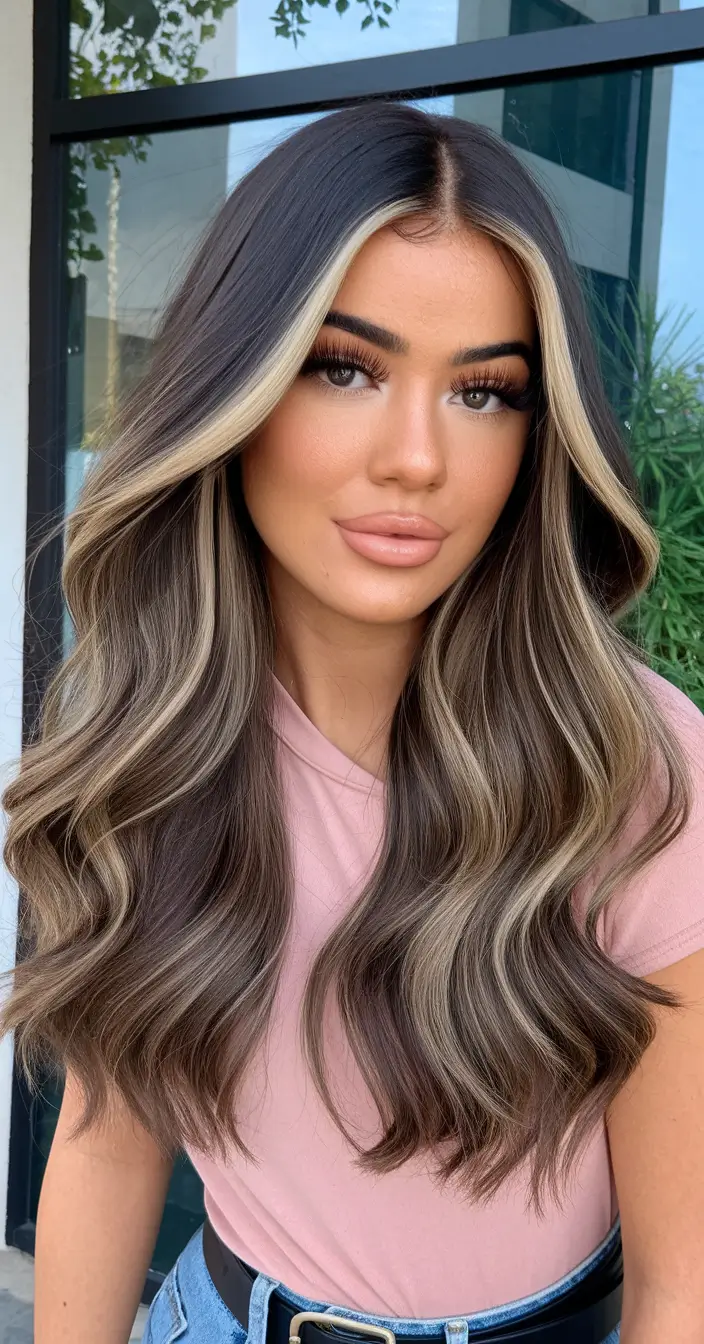 summer brunette hair colors ideas 2025 soft elegant shades Bold Contrast Balayage with Face-Framing Highlights