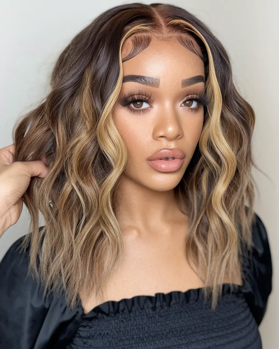 summer hair color ideas for brunettes 2025 caramel accents Dimensional Blonde Highlights on a Wavy Lob