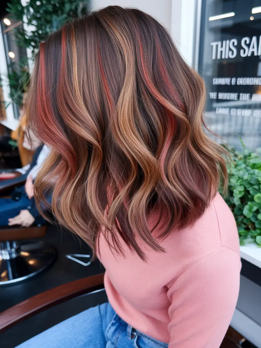 summer hair color ideas for brunettes 2025 caramel accents Rich Chocolate and Red Copper Streaks