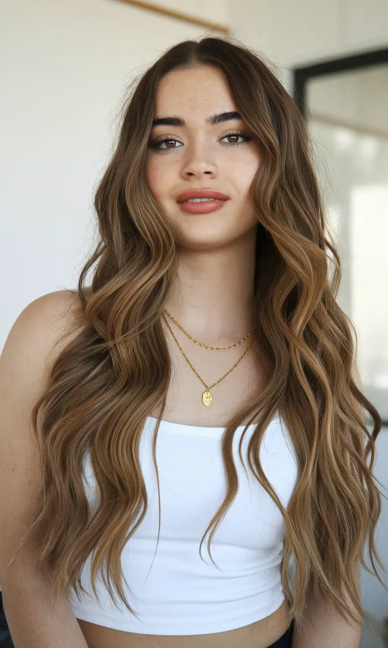 summer hair color ideas for brunettes 2025 caramel accents Dreamy Caramel Waves with Lived-In Glamour