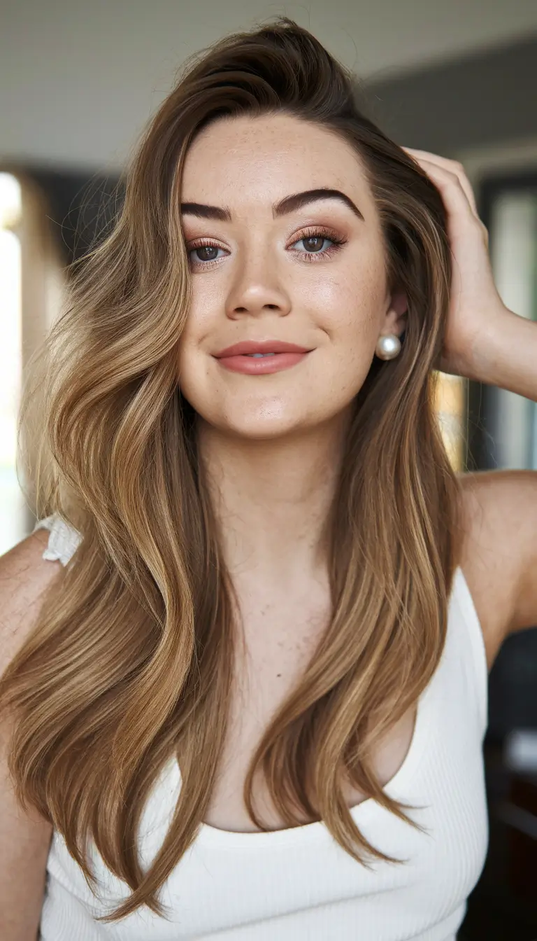 summer hair color ideas for brunettes 2025 caramel accents Honey-Kissed Layers with Golden Tones