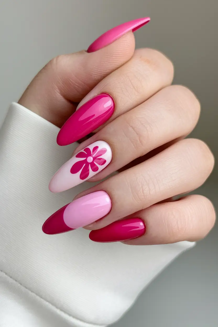acrylic summer nails 2025 Bold Pink Petals for Summer Vibes