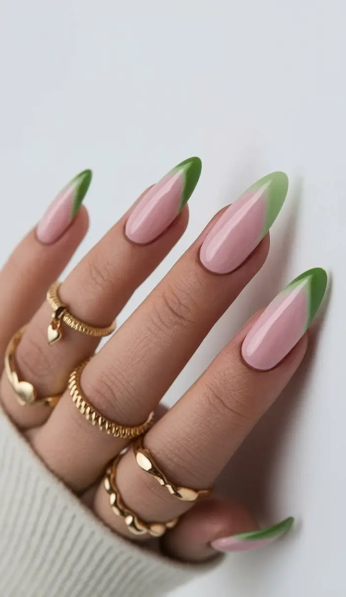 acrylic summer nails 2025 Soft Green French Tips