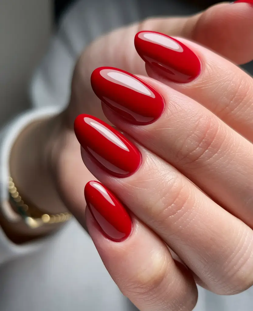 acrylic summer nails 2025 Classic Red Almonds