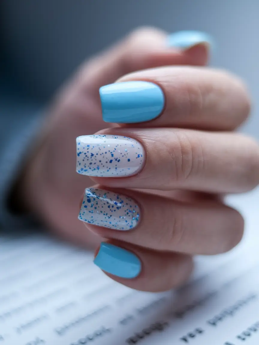 acrylic summer nails 2025 Beach Blue Speckles