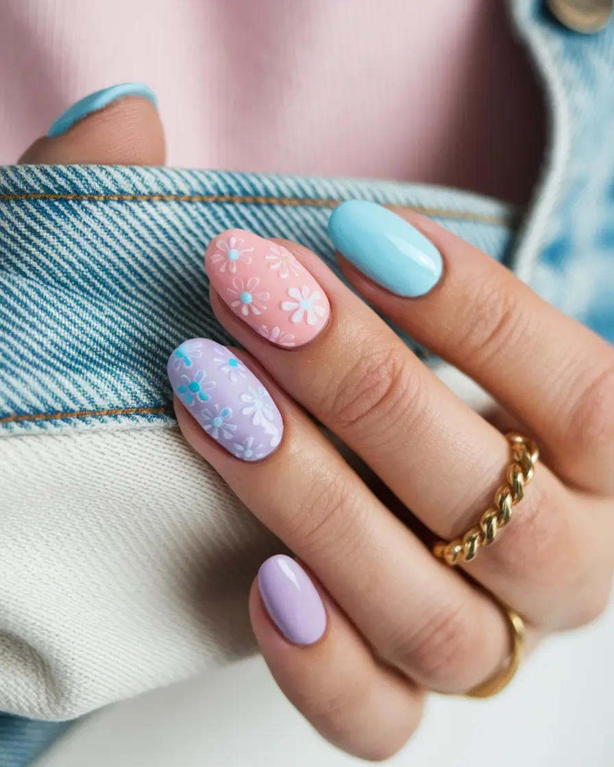 acrylic summer nails 2025 Pastel Daisy Dreams