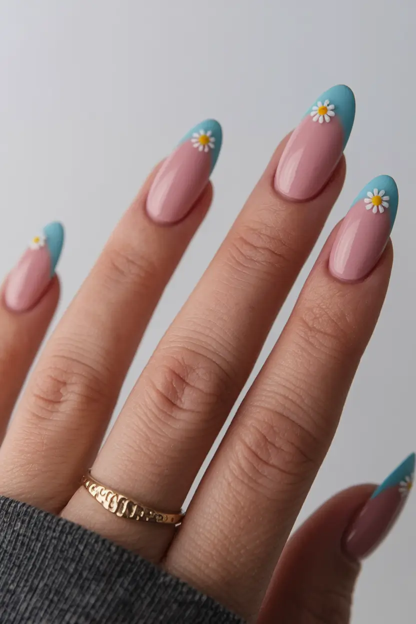 basic summer nails ideas Soft Daisy Blue Tips for a Sweet Summer Mood