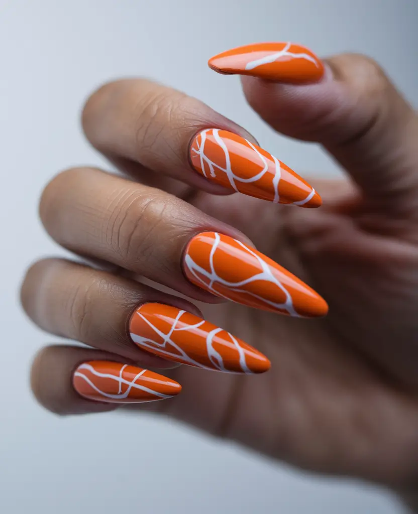 basic summer nails ideas Tangerine Energy with White Lightning Lines