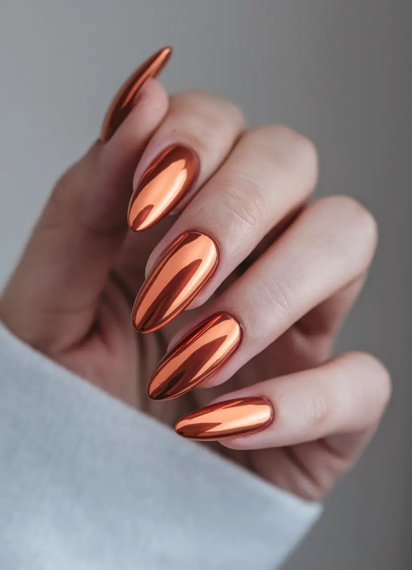 basic summer nails ideas Molten Copper Chrome for a Bold Glow