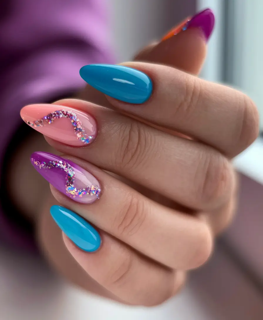 basic summer nails ideas Glitter Waves and Jelly Hues for a Y2K Vibe