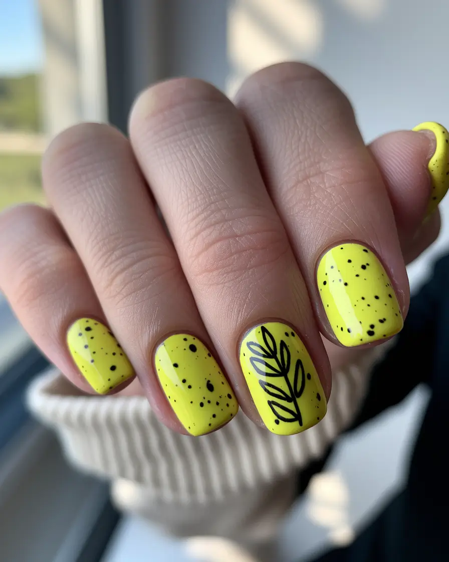 basic summer nails ideas Speckled Yellow Minimalism with a Nature Touch