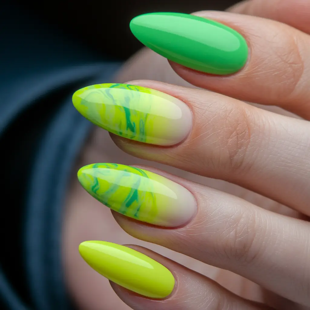 basic summer nails ideas Lime Marble Magic with Glossy Finish