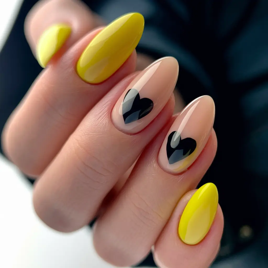 basic summer nails ideas Yellow Pop and Heartcore Contrast