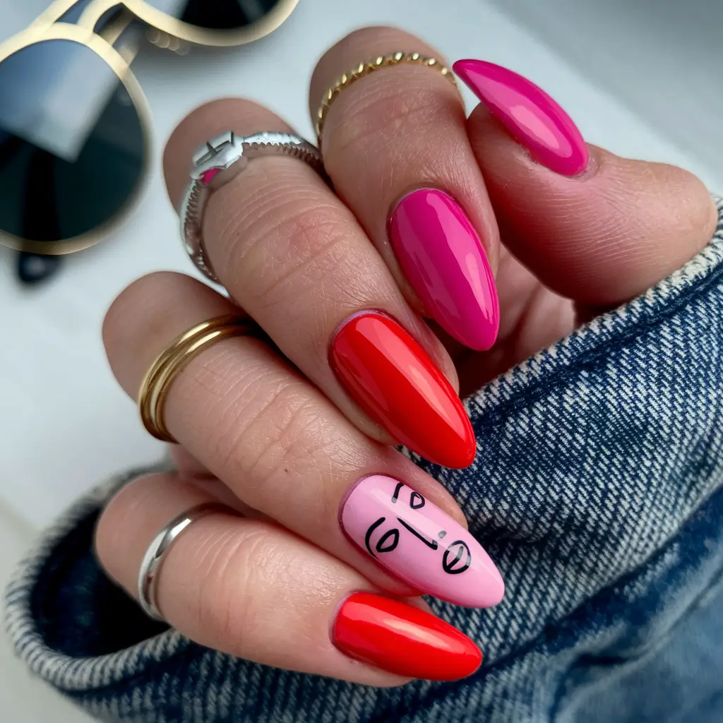 basic summer nails ideas Mixed Bold Hues with a Graphic Punch