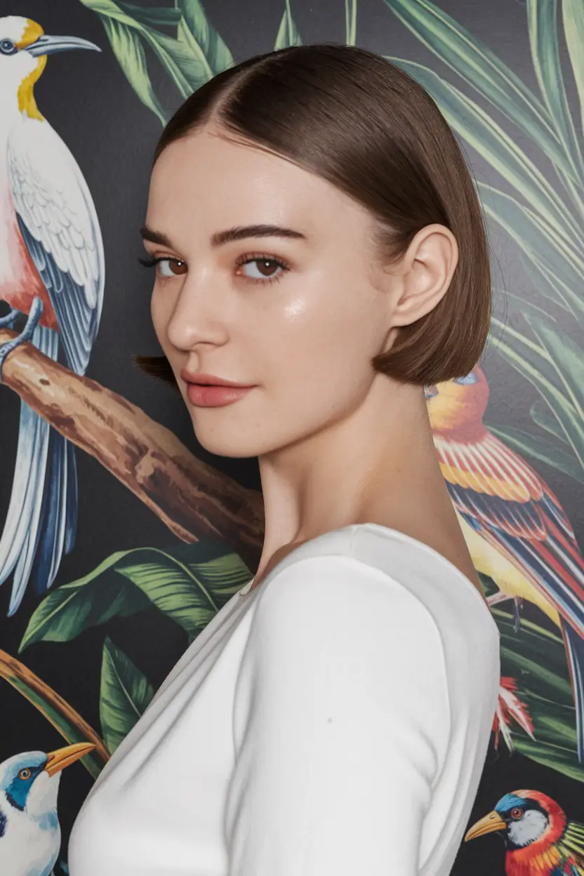 bob hairstyles summer 2025 Sleek Brunette Bob with a Retro Vibe