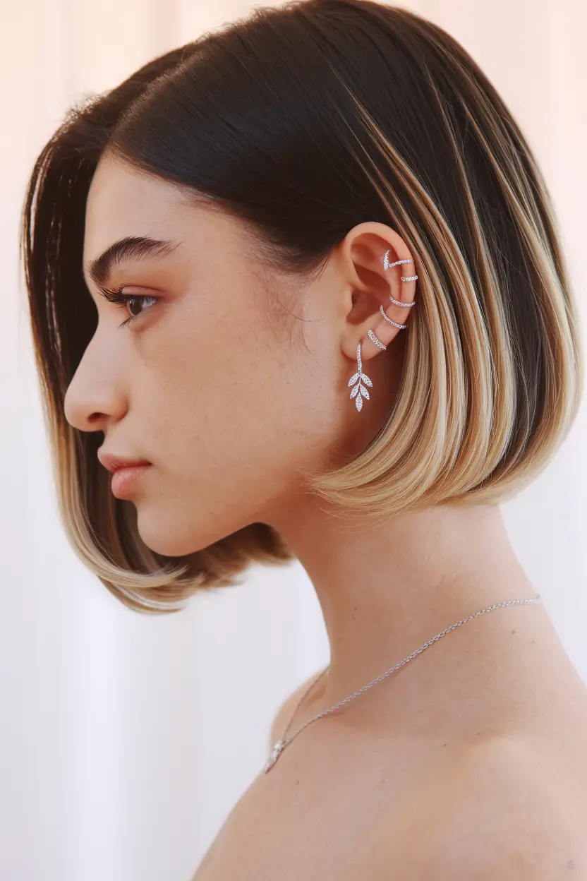 bob hairstyles summer 2025 Soft Brunette Bob with Blonde Highlights