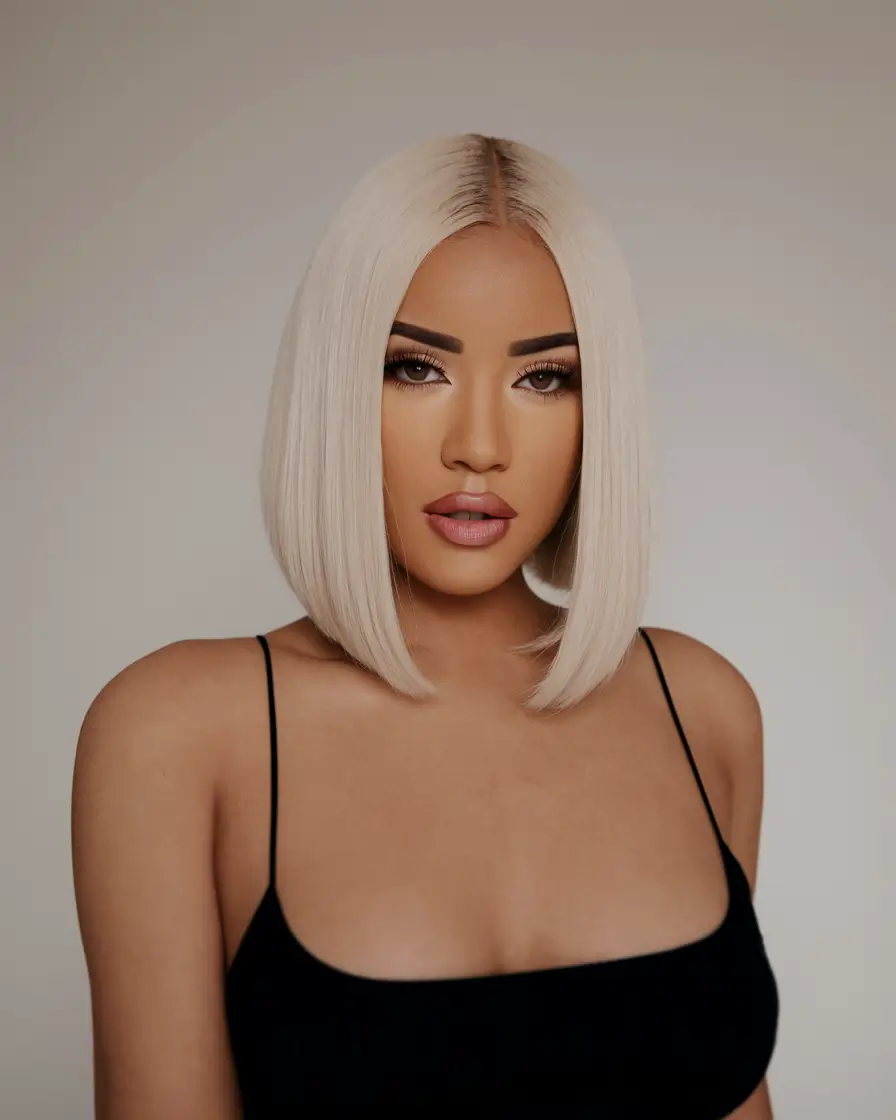 bob hairstyles summer 2025 Sleek Platinum Bob with a Middle Part