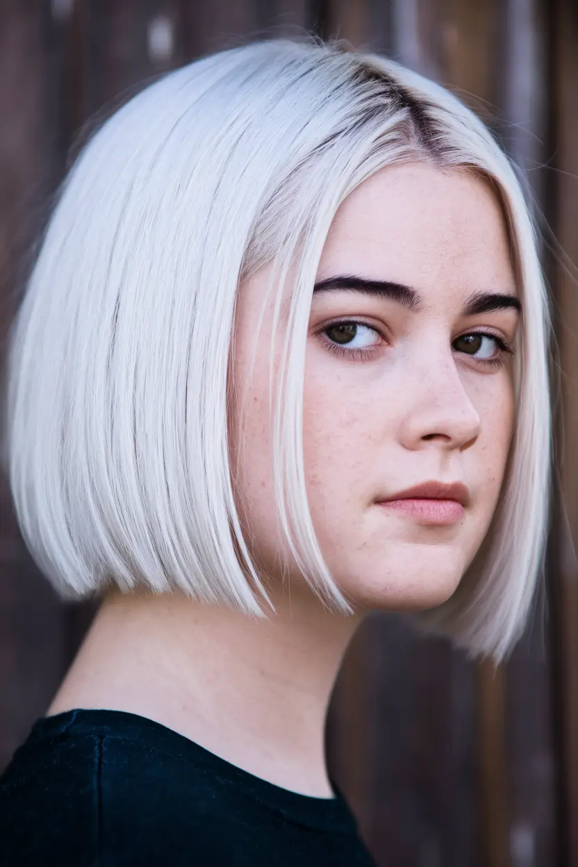 bob hairstyles summer 2025 Sleek White-Blonde Blunt Bob