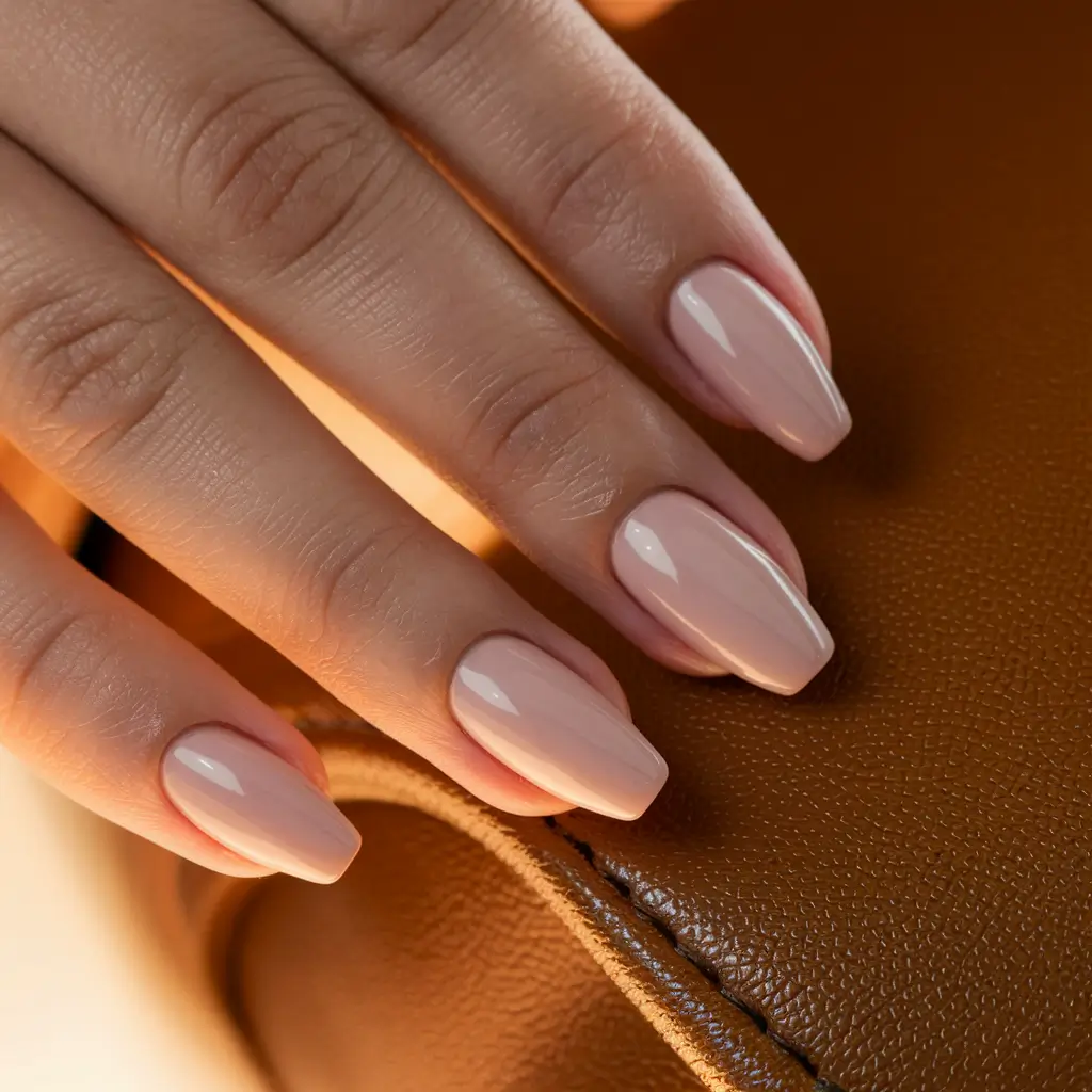 coffin summer nails ideas 2025+Short Glossy Nude Simplicity
