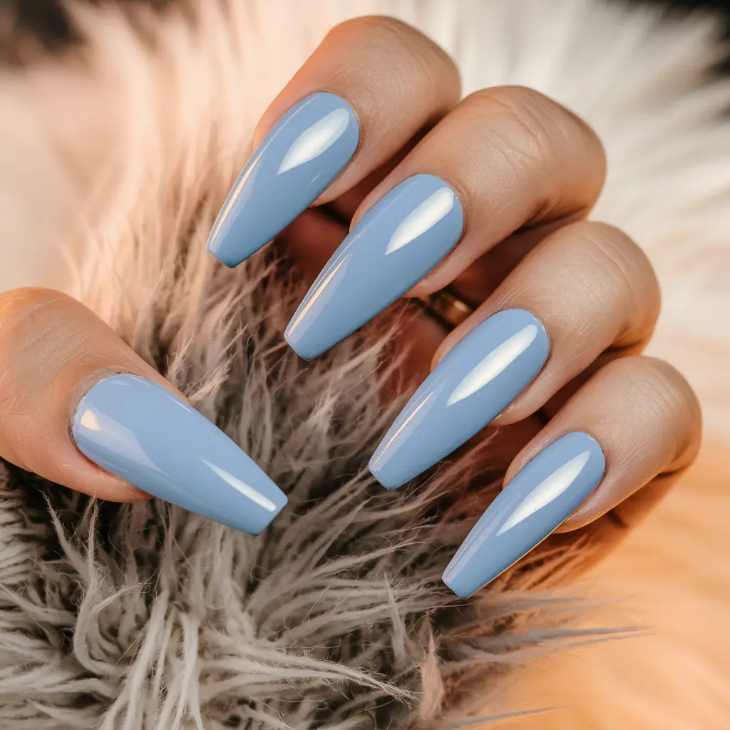 coffin summer nails ideas 2025+Glossy Periwinkle Coffin Perfection