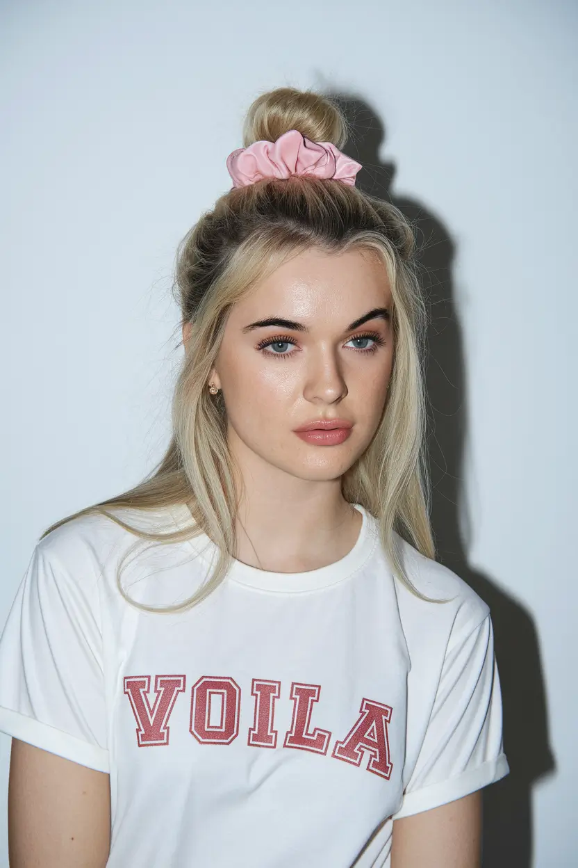cute hairstyles summer up Scrunchie Half-Up Top Knot