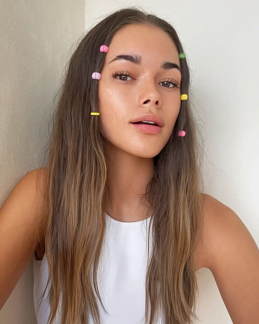 cute hairstyles summer beach Beaded Long Waves