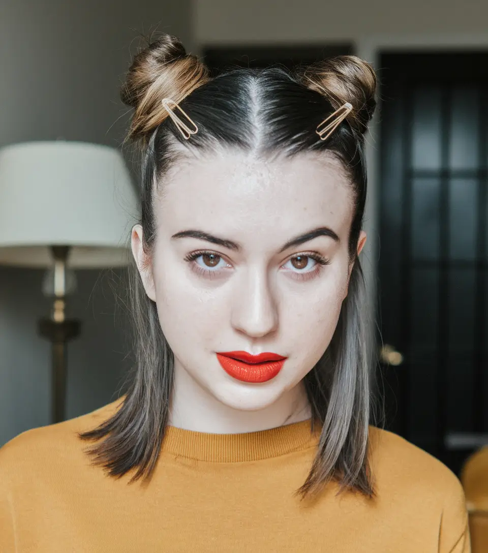 cute hairstyles summer up Modern Space Buns with Gold Accents