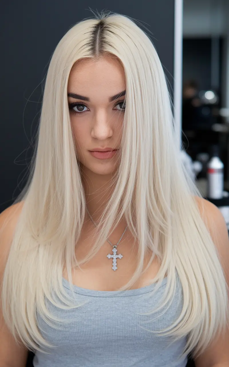 cute hairstyles summer long hair Sleek Platinum Blonde Layers