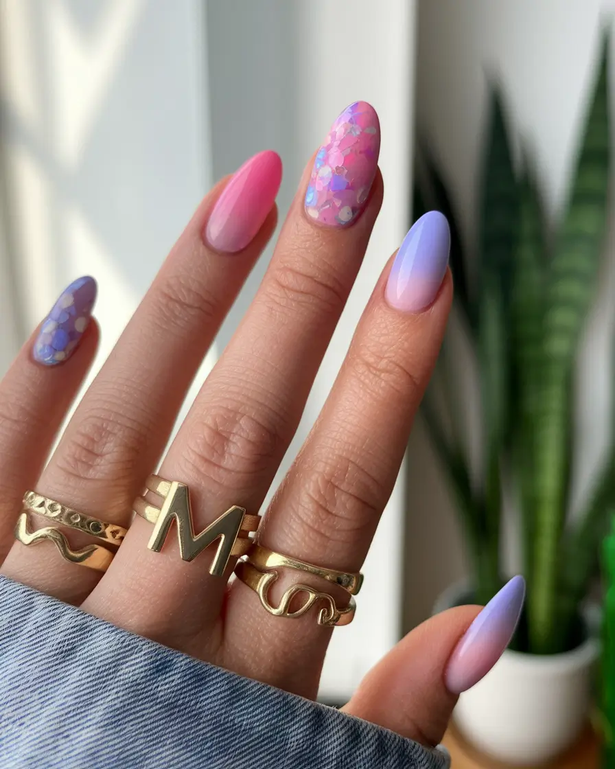 cute summer nails ideas 2025 Pastel Gradient Dream with Glitter Accents