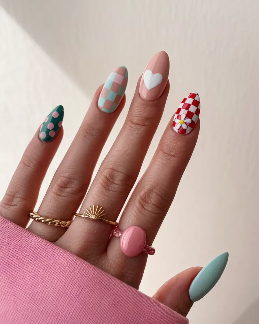 cute summer nails ideas 2025 Retro Picnic Mix for the Maximalist Mood