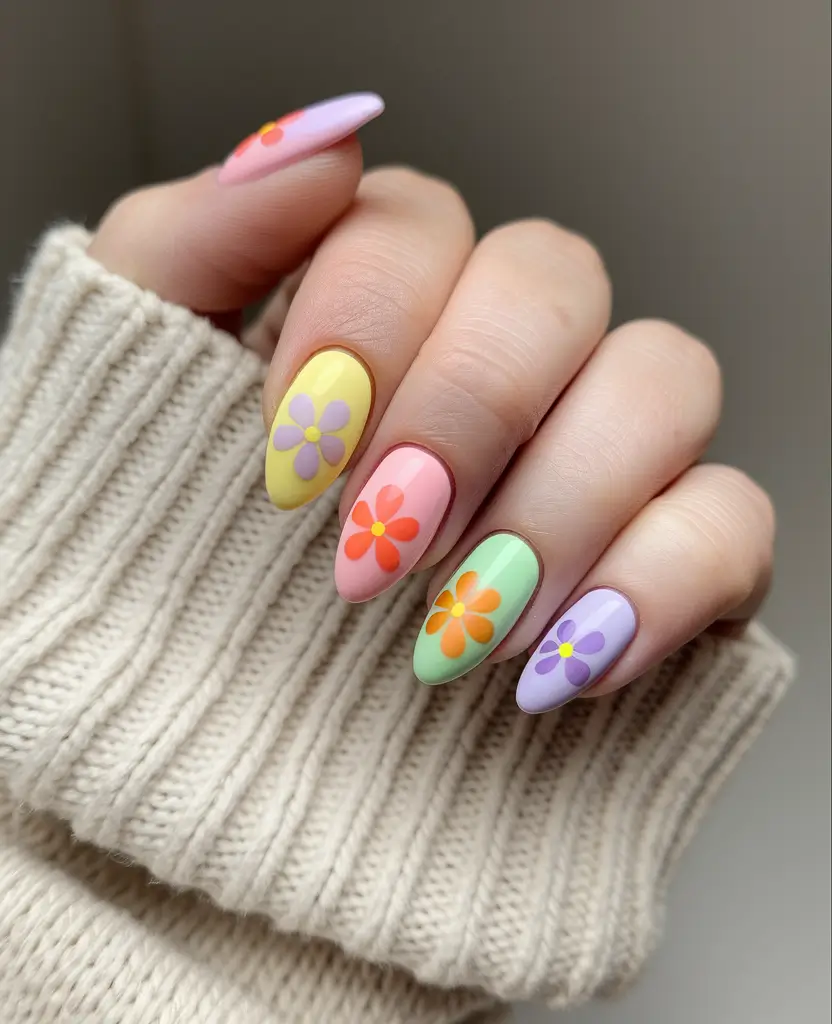 cute summer nails ideas 2025 Pastel Flower Power