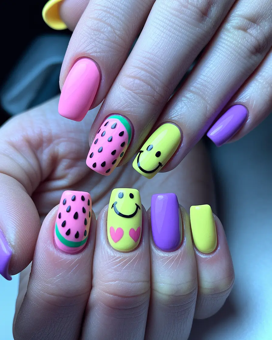 cute summer nails ideas 2025 Smiley Melon Energy