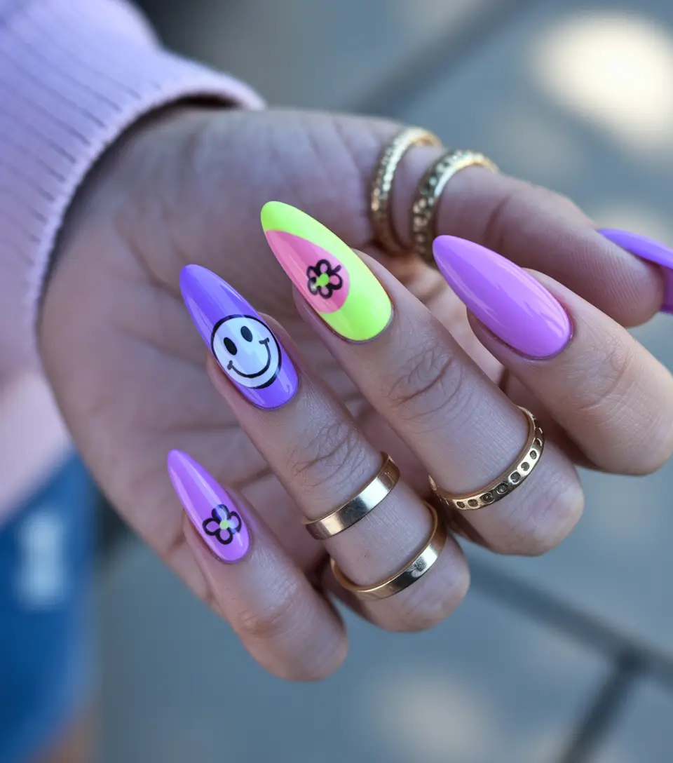 cute summer nails ideas 2025 Playful Charms and Smileys for the Happy Girl Summer