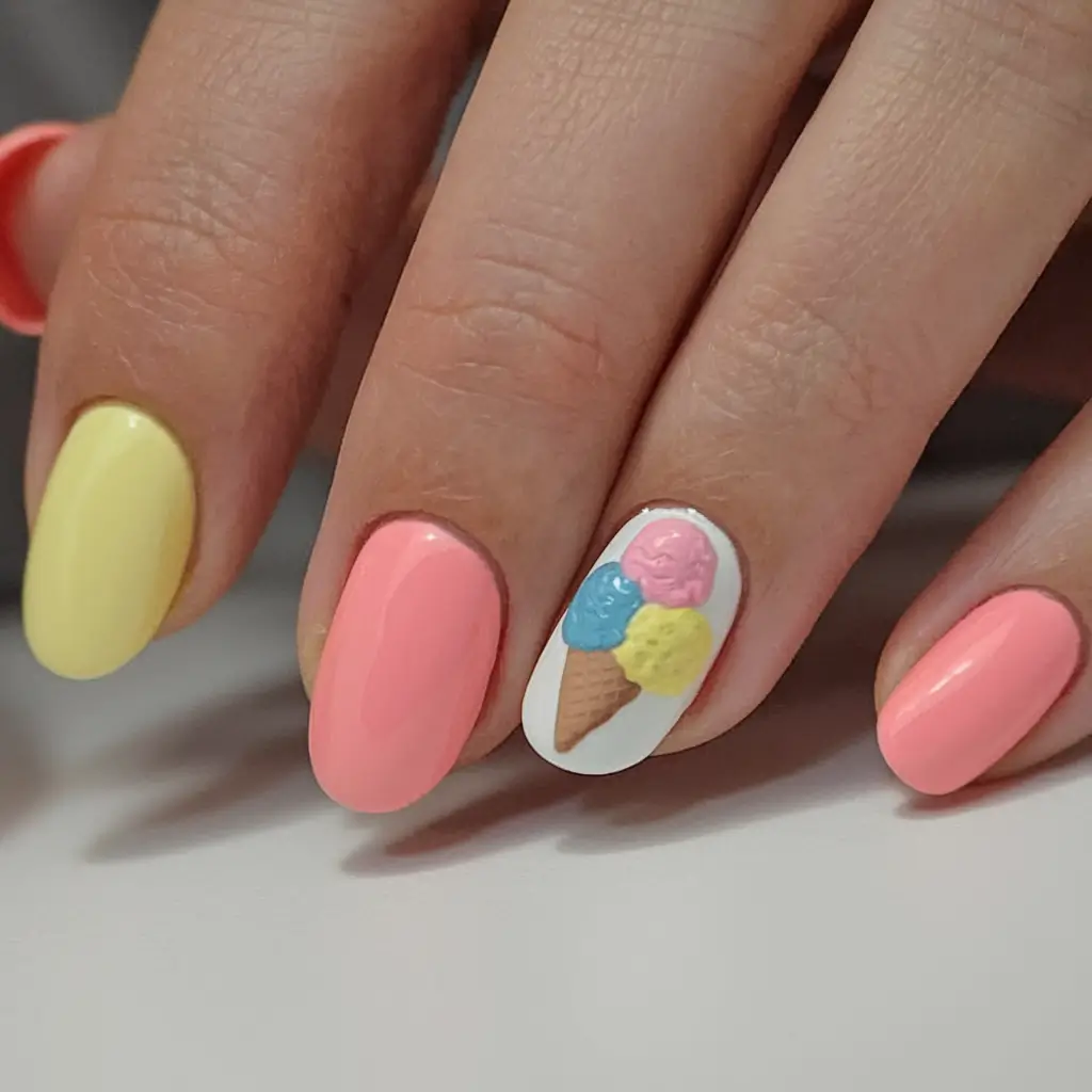 cute summer nails ideas 2025 3D Ice Cream Cone Delight