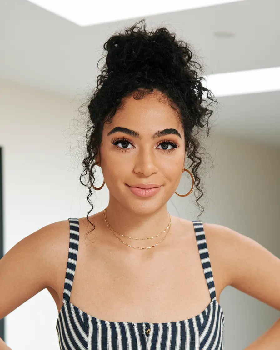 easy summer hairstyles Voluminous Curls in a High Bun
