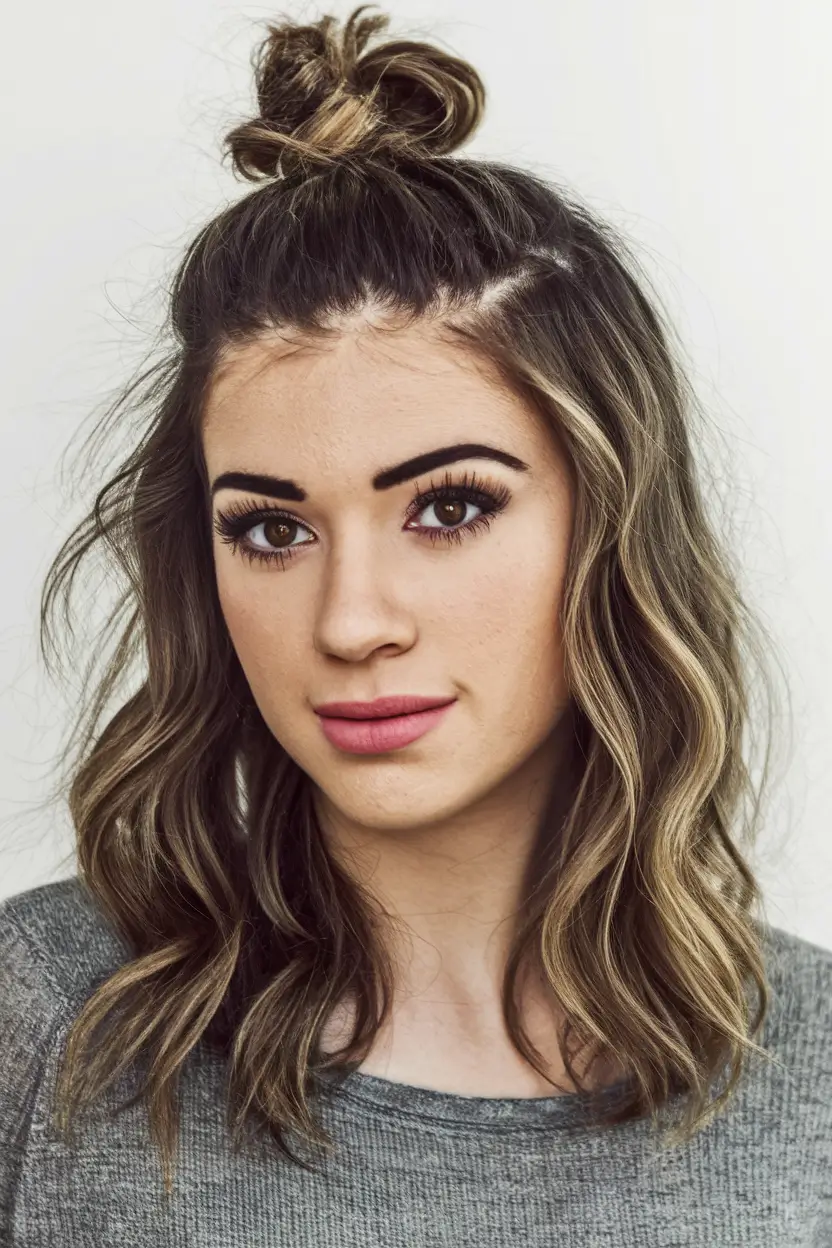 easy summer hairstyles Half-Up Bun on Loose Waves