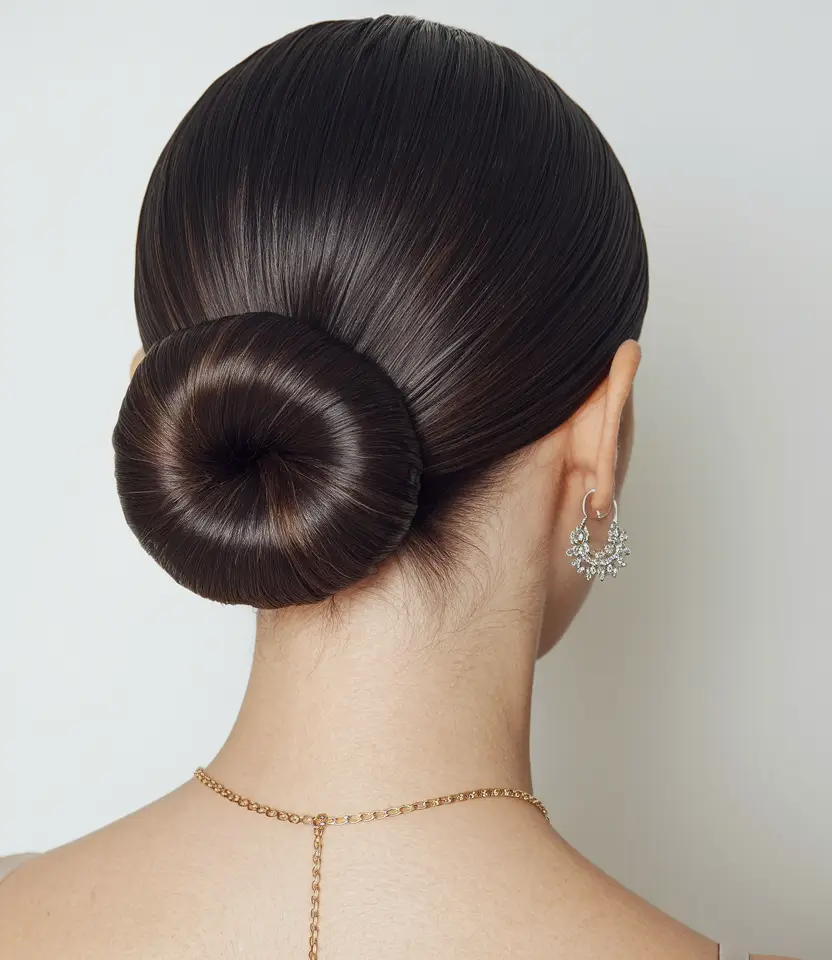 Effortless Summer Hairstyles Glossy Ballet Bun with Rich Brunette Shine