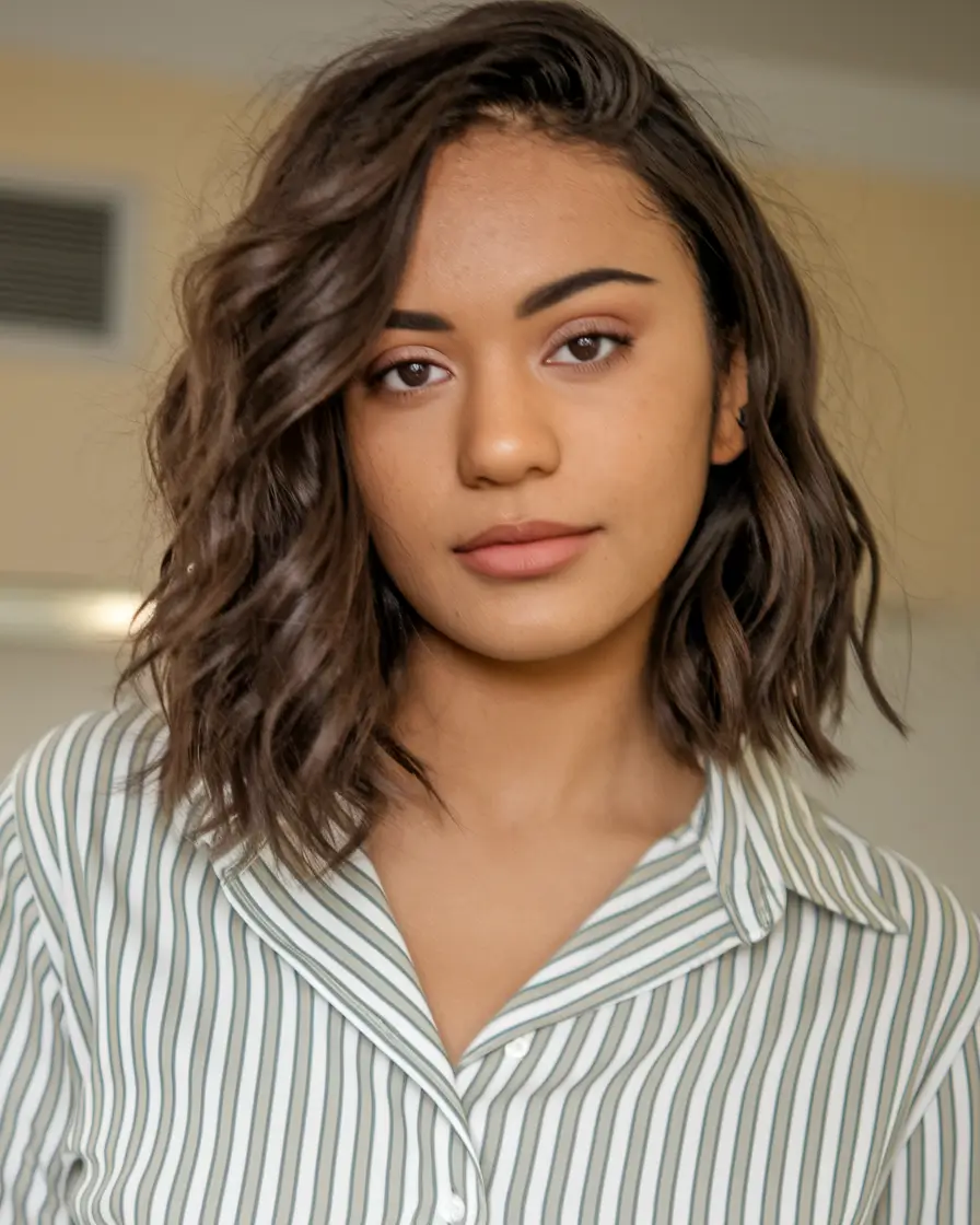 Effortless Summer Hairstyles Choppy Textured Waves on Brunette Bob