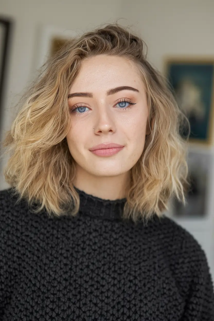 Effortless Summer Hairstyles Messy Crop Waves with Tousled Ends