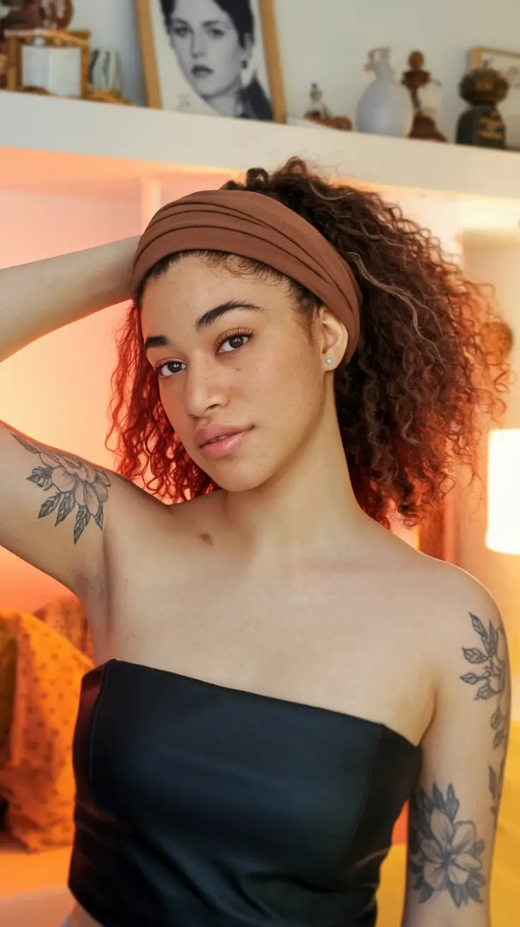 summer simple hairstyles Curly Ponytail With Headband Vibes