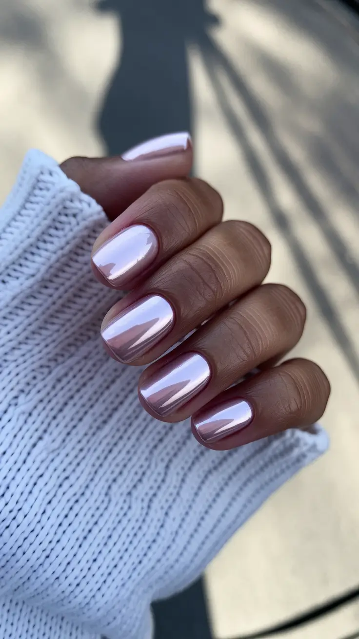 gel summer nails ideas 2025 Mirror Glazed Rose Gold