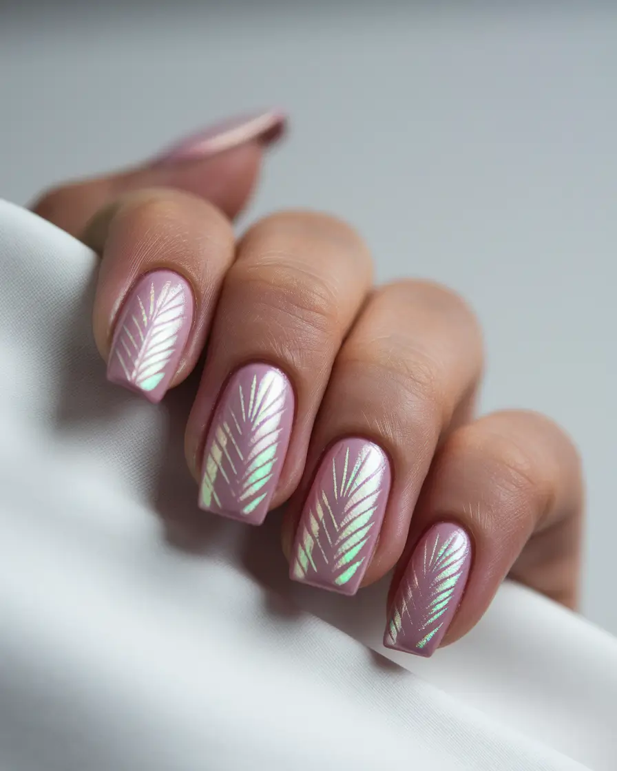 gel summer nails ideas 2025 Opalescent Feather Glow