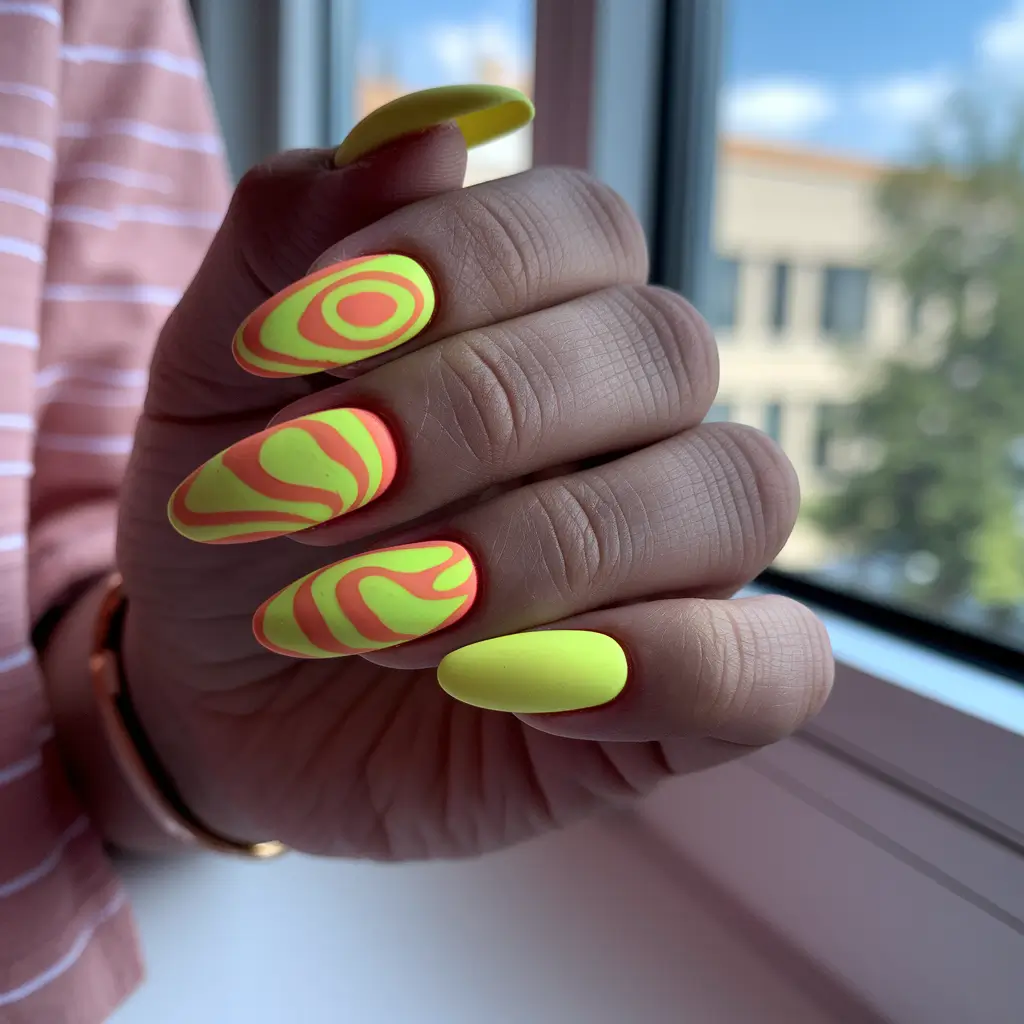 gel summer nails ideas 2025 Neon Lava Lamp Swirls