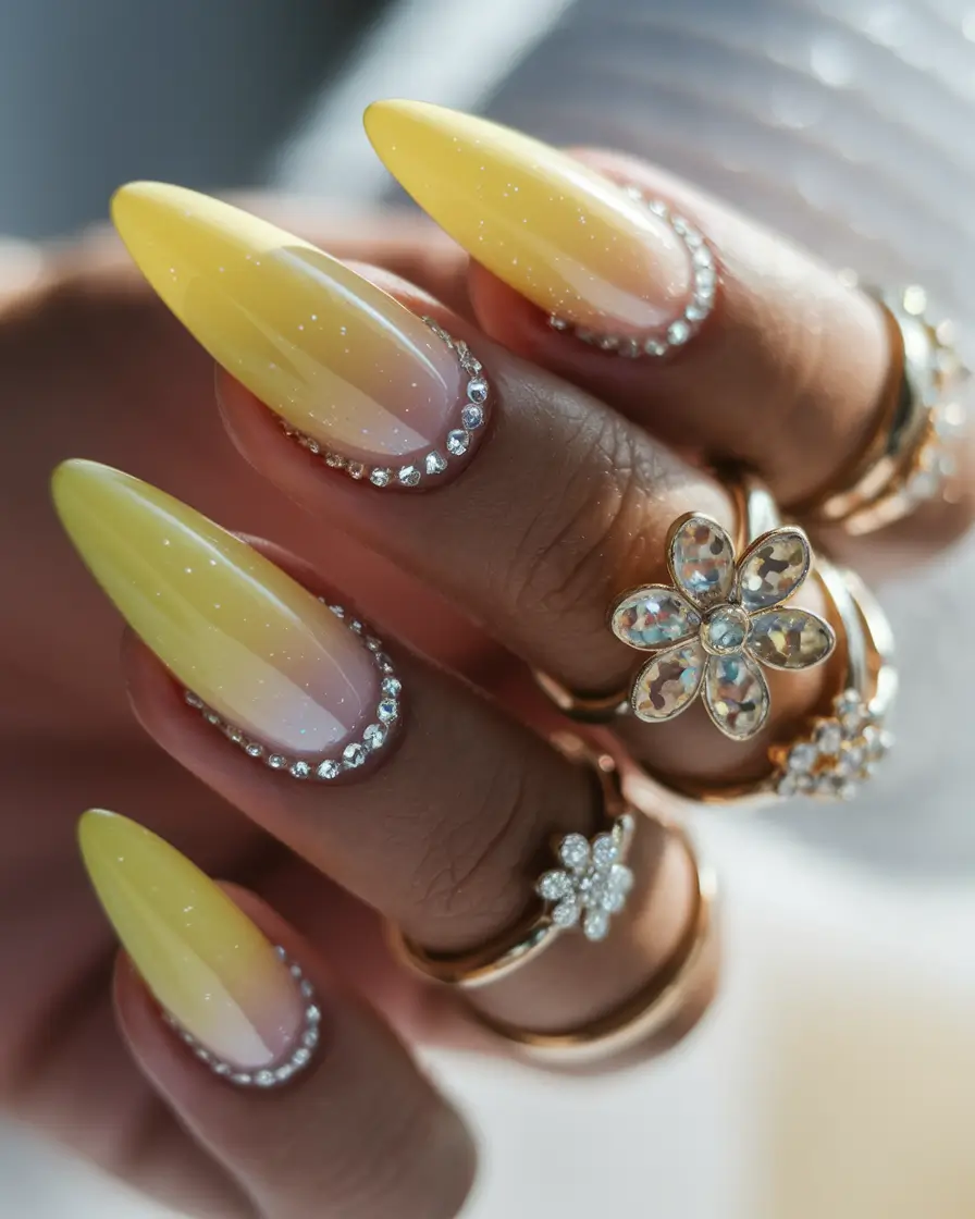 hot summer nails long yellow ombre crystals hot summer nail colors 2025