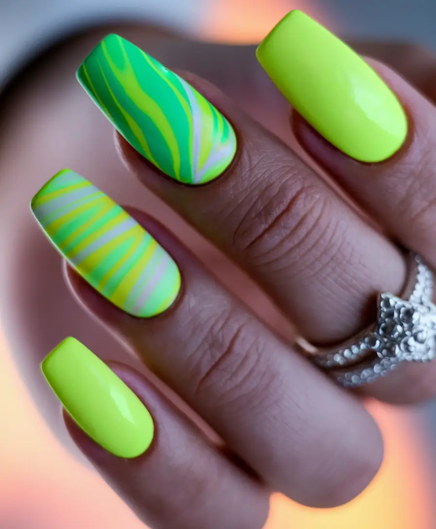 hot summer nails neon green square designs 2025 hot summer nail designs