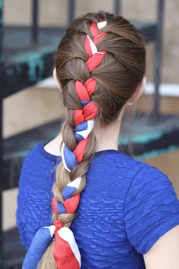 july hairstyles ideas 2025 Braided Ribbon Braid for Full-On Patriot Vibes