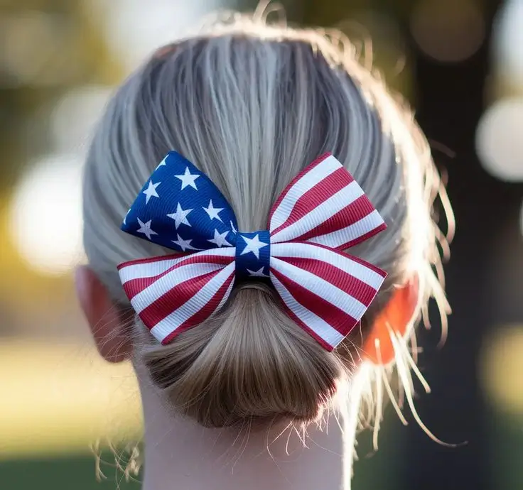july hairstyles ideas 2025 Stars & Stripes Low Bun for Patriotic Chic