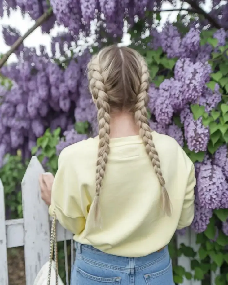 july hairstyles ideas 2025 Long Braided Pigtails for Classic Cool